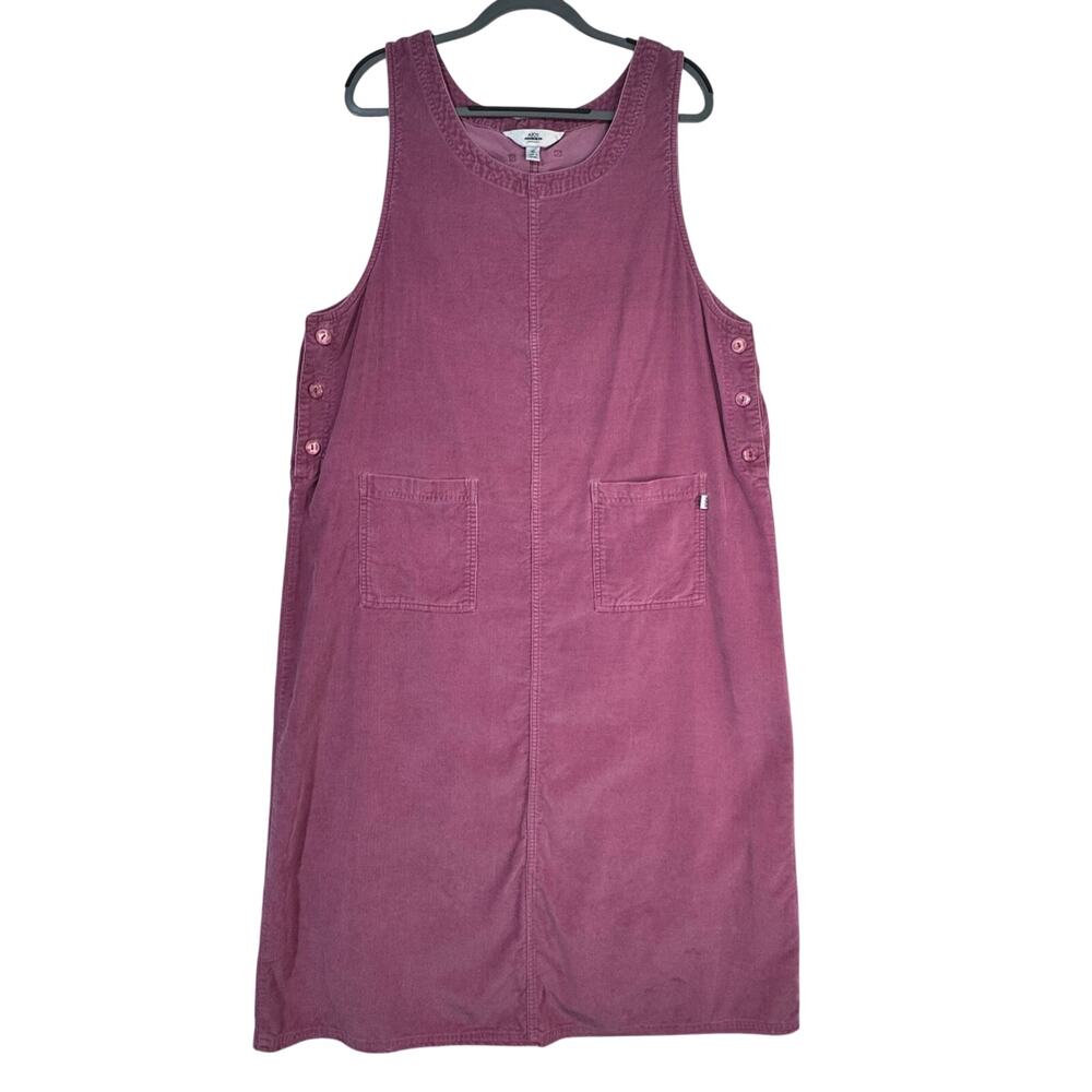 AKS Purple Corduroy Overall Jumper Dress Square Pockets Side Buttons X-Large XL